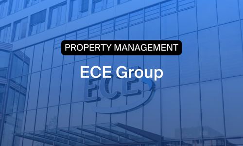 ECE Group headquarters with a Property Management banner, illustrating how the company improves time tracking, HR controlling and staff scheduling with Timegrip.